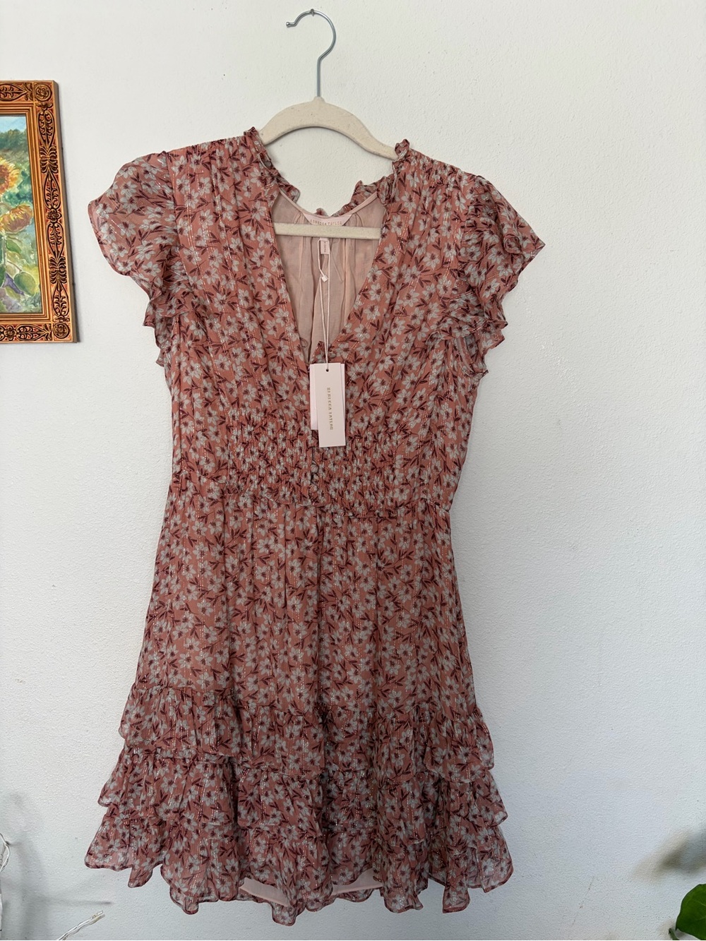 Floral Ruffle Short Dress in Dusty Rose